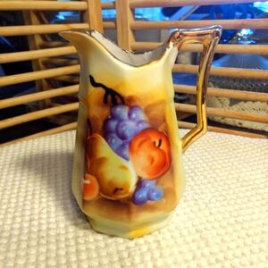 Vintage Enesco Creamer Pitcher Hand Painted Fruit Gold Trim Japan 4.5'